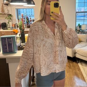 Snakeskin print button up blouse